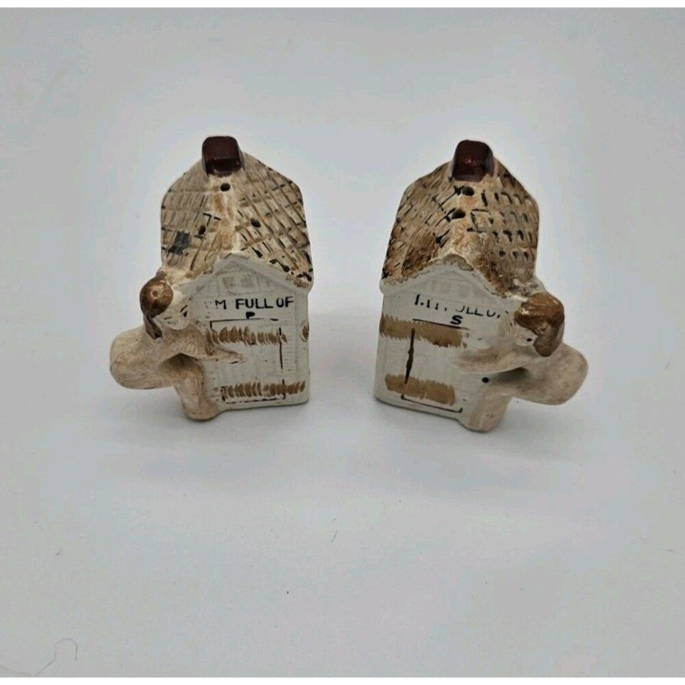Vtg Risqué Pinup Girls Salt And Pepper Shaker “I'm Full Of” Outhouse